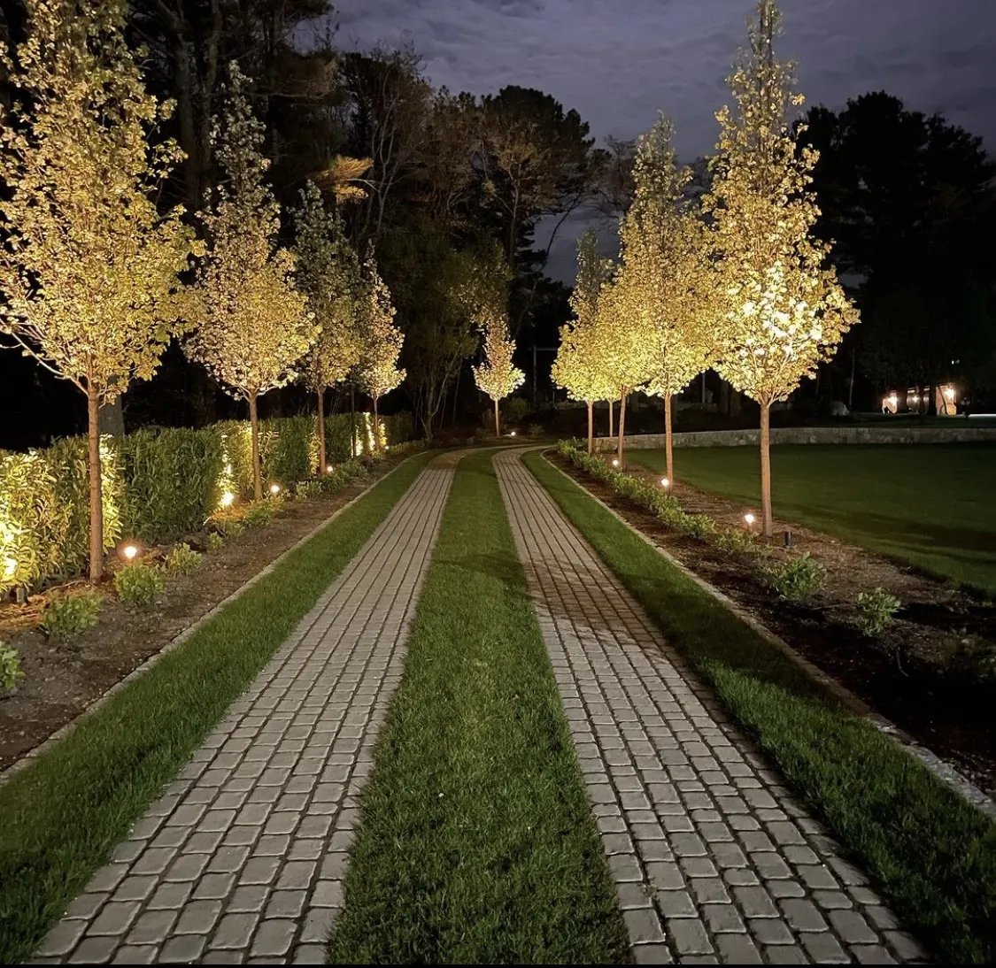 Outdoor landscape lighting installation in Cape Cod