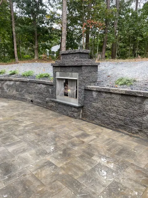 Custom hardscape patio and outdoor living area, Cape Cod