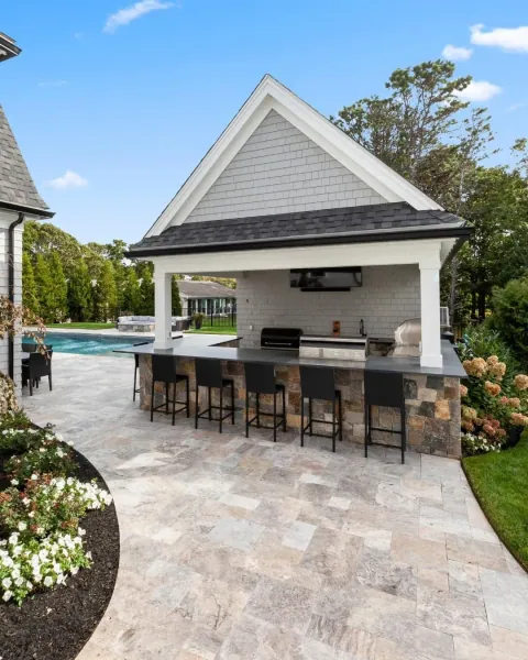 Complete landscape installation and outdoor living space, Cape Cod